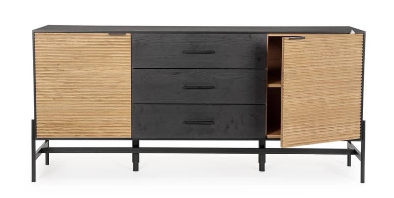 Mobile credenza "Allycia" in mdf-legno di frassino, gambe in acciaio, per interno
