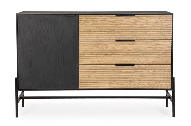 Mobile credenza "Allycia" in mdf-legno di frassino, gambe in acciaio, per interno