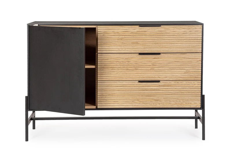 Mobile credenza "Allycia" in mdf-legno di frassino, gambe in acciaio, per interno