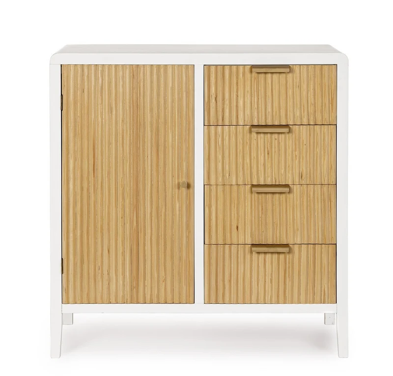 Mobile credenza "Allycia" in mdf-legno di frassino, gambe in acciaio, per interno