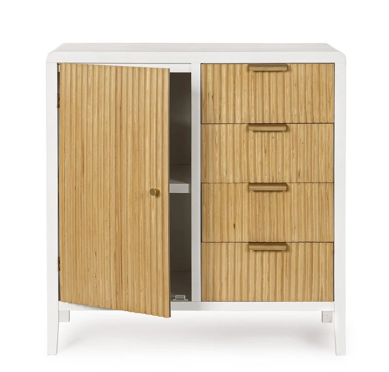 Mobile credenza "Allycia" in mdf-legno di frassino, gambe in acciaio, per interno