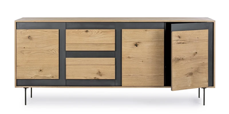 Credenza "Stanwood" con 3 ante e 3 cassetti, in mdf, finitura in rovere