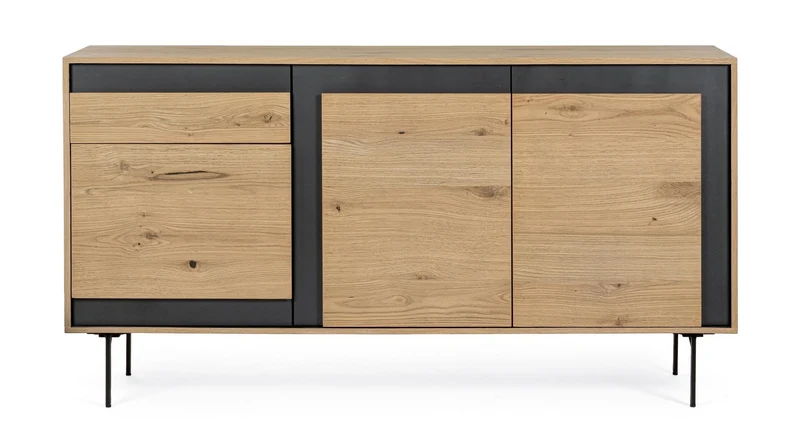 Credenza "Stanwood" con 3 ante e 3 cassetti, in mdf, finitura in rovere