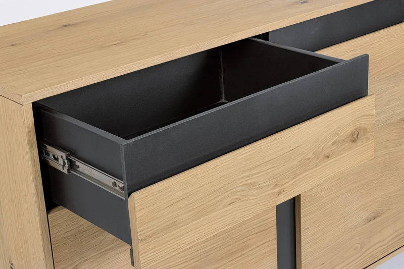 Credenza "Stanwood" con 3 ante e 3 cassetti, in mdf, finitura in rovere