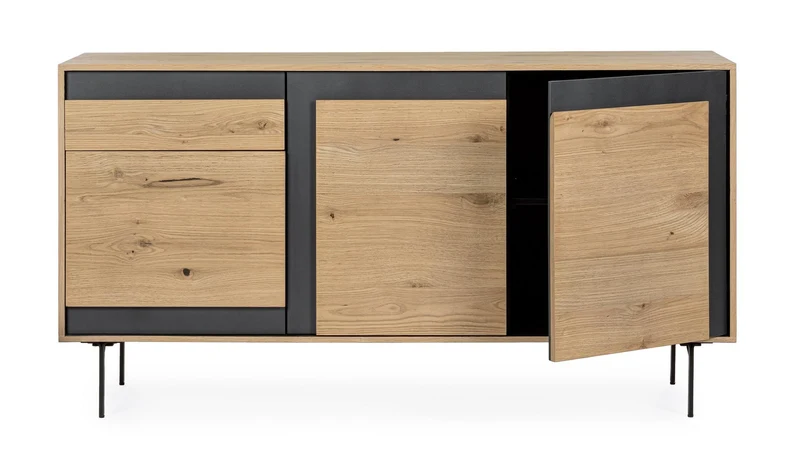 Credenza "Stanwood" con 3 ante e 3 cassetti, in mdf, finitura in rovere