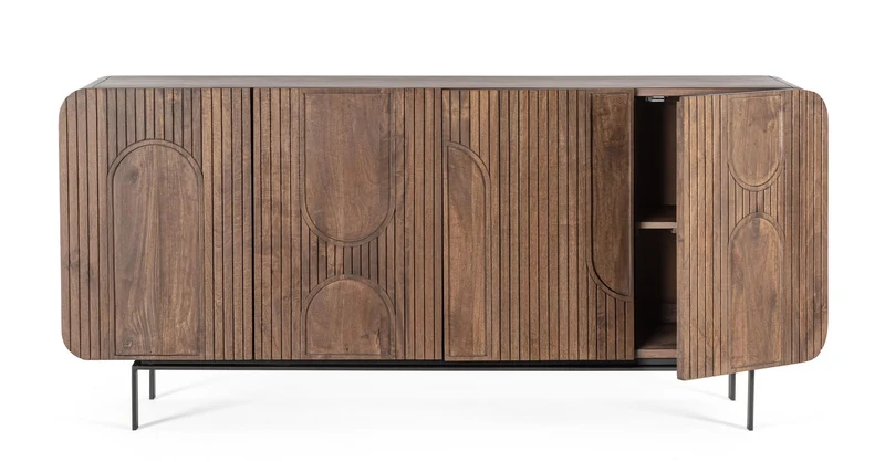 Credenza "Orissa" in legno di mango, color naturale, gambe in acciaio resistente