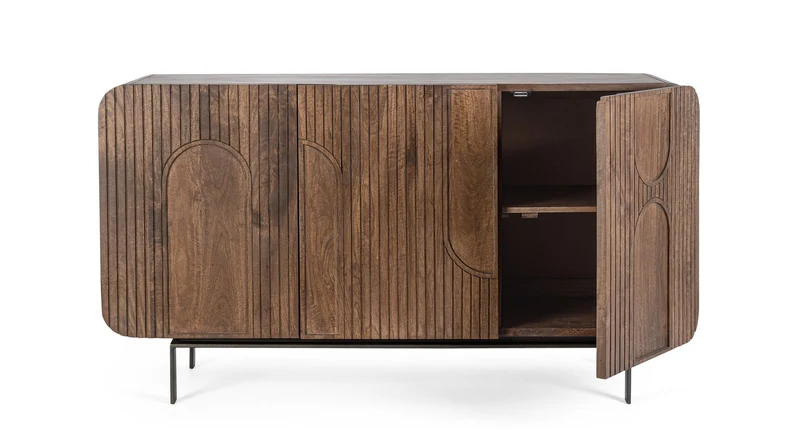 Credenza "Orissa" in legno di mango, color naturale, gambe in acciaio resistente