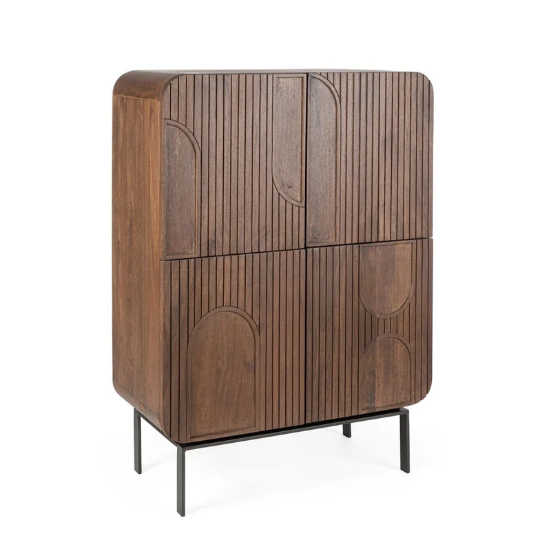 Mobile alto "Orissa" con 4 ante, in legno di mango, color naturale, 90 x 42 x 120h cm