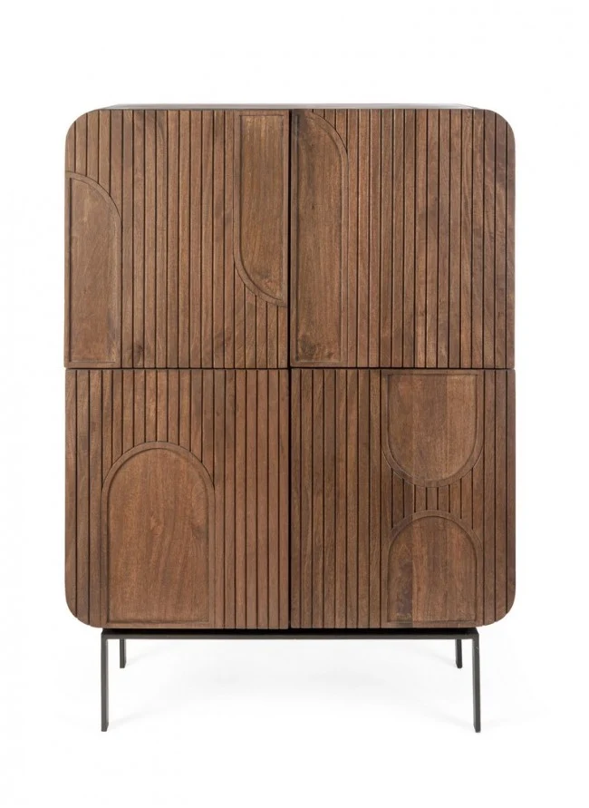 Mobile alto "Orissa" con 4 ante, in legno di mango, color naturale, 90 x 42 x 120h cm