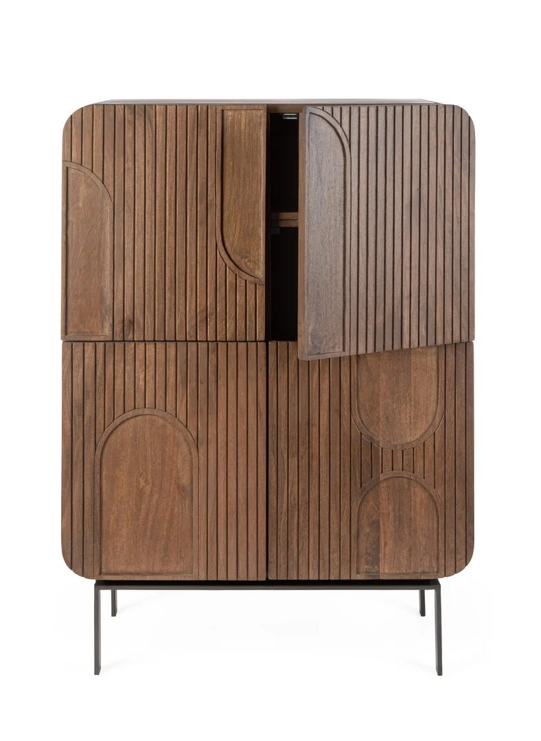 Mobile alto "Orissa" con 4 ante, in legno di mango, color naturale, 90 x 42 x 120h cm