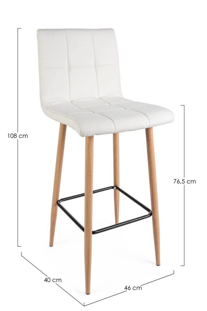 Sgabello da bar Bruce per interno, Gambe In Tubolare Di Acciaio Verniciato Effetto Legno, 46 x 40 x 108 cm