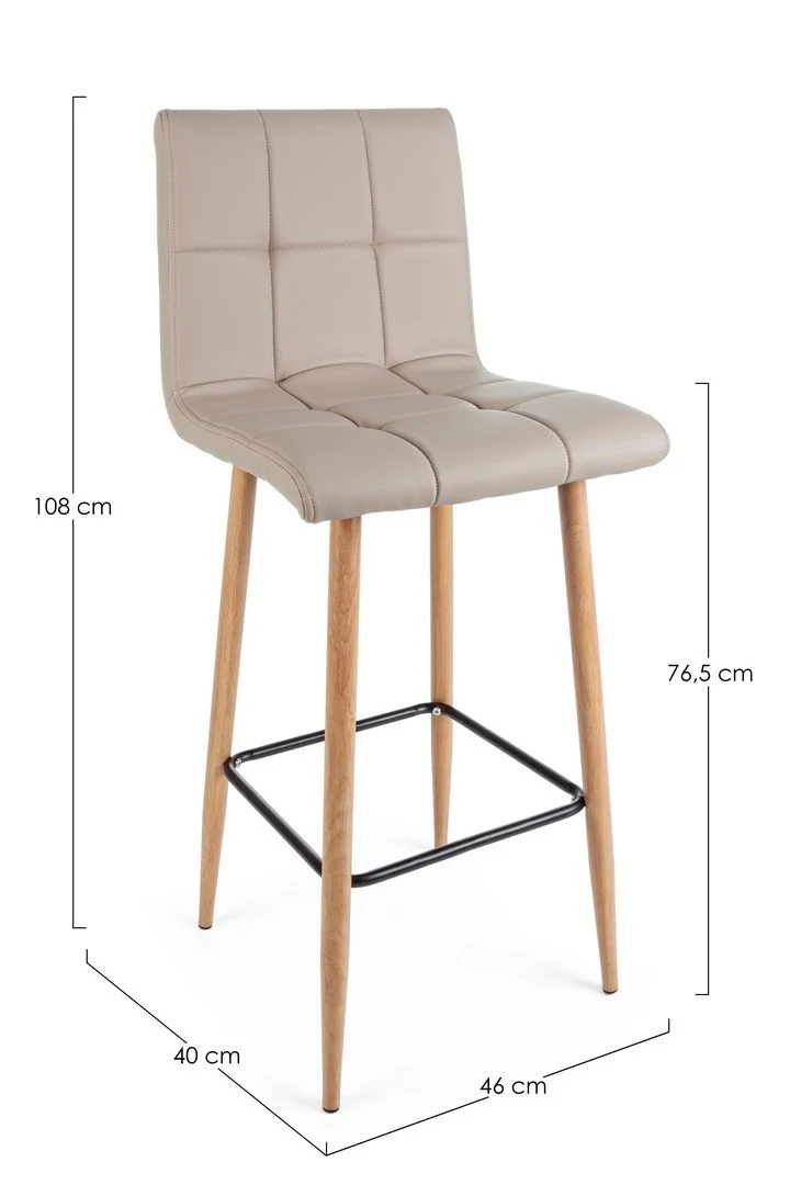 Sgabello da bar Bruce per interno, Gambe In Tubolare Di Acciaio Verniciato Effetto Legno, 46 x 40 x 108 cm