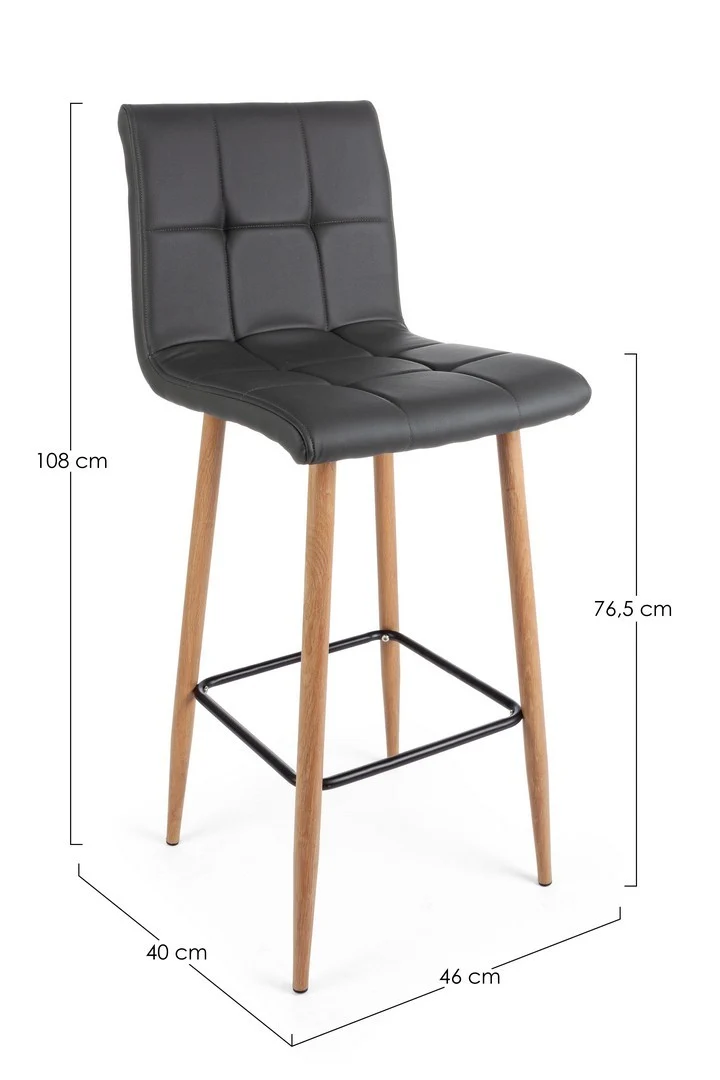 Sgabello da bar Bruce per interno, Gambe In Tubolare Di Acciaio Verniciato Effetto Legno, 46 x 40 x 108 cm