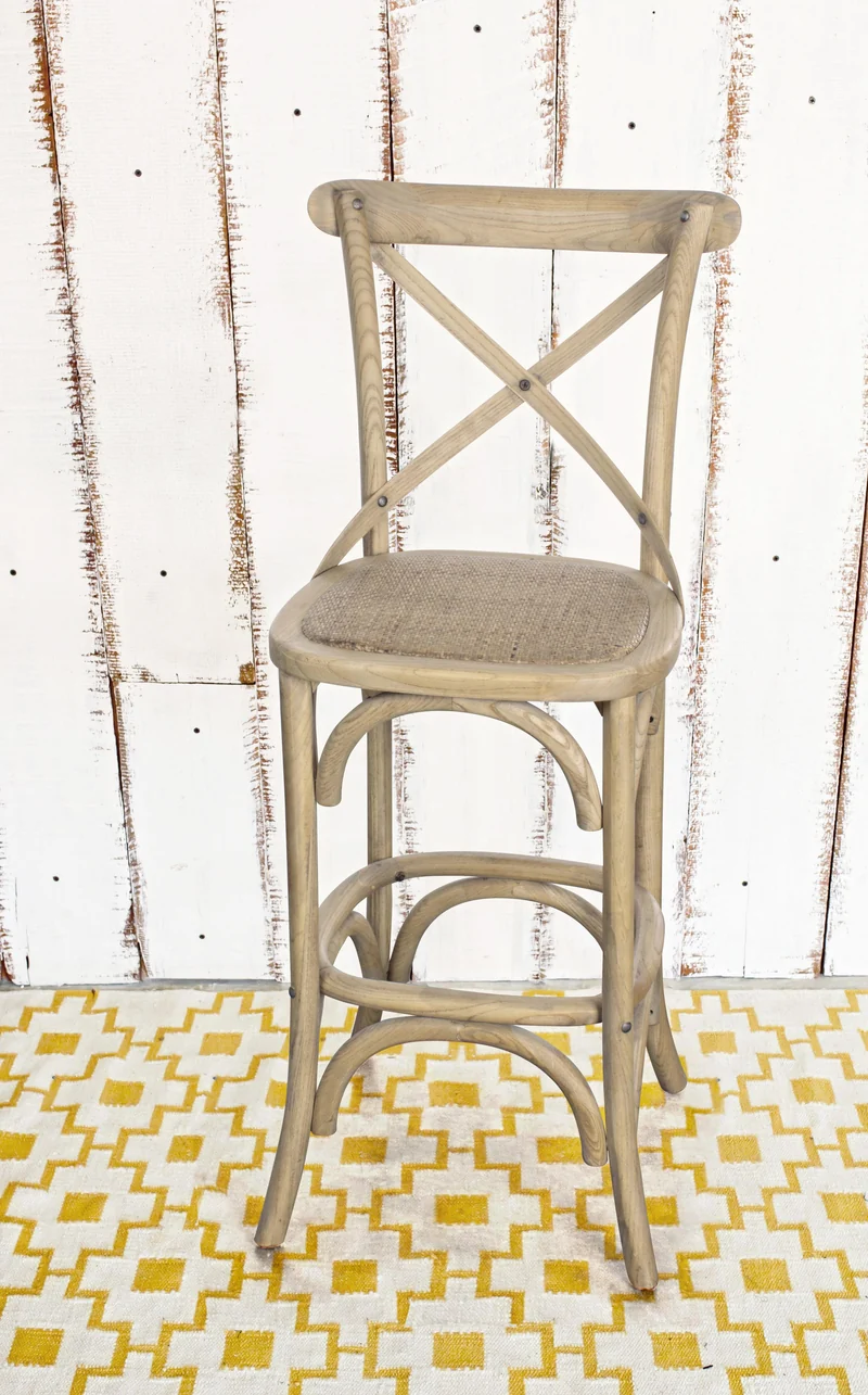 Sgabello da bar Cross per interno, Struttura In Legno Di Olmo, 50 x 52 x 118 cm