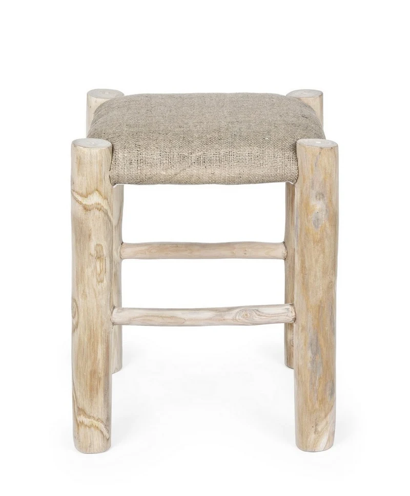Sgabello per interno "Sarika" Seduta In Iuta, Gambe In Rami Di Teak Con Finitura Naturale, 35 x 35 x 45 h cm