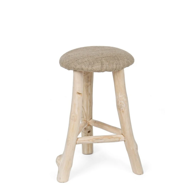Sgabello per interno "Sarika" Seduta In Iuta, Gambe In Rami Di Teak Con Finitura Naturale, 30 x 30 x 50 h cm