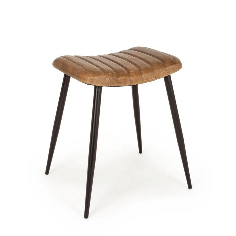 Sgabello per interno "Nadira" Struttura In Acciaio E Seduta Rivestita In Vera Pelle, 45 x 39 x 56 h cm