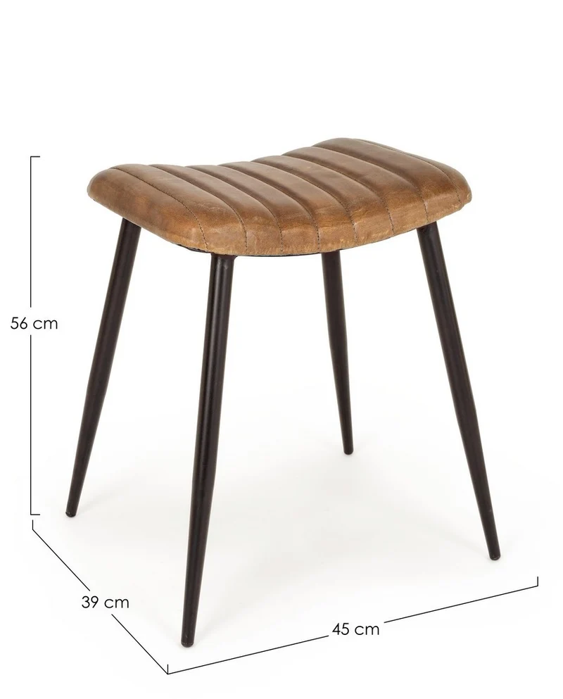 Sgabello per interno "Nadira" Struttura In Acciaio E Seduta Rivestita In Vera Pelle, 45 x 39 x 56 h cm
