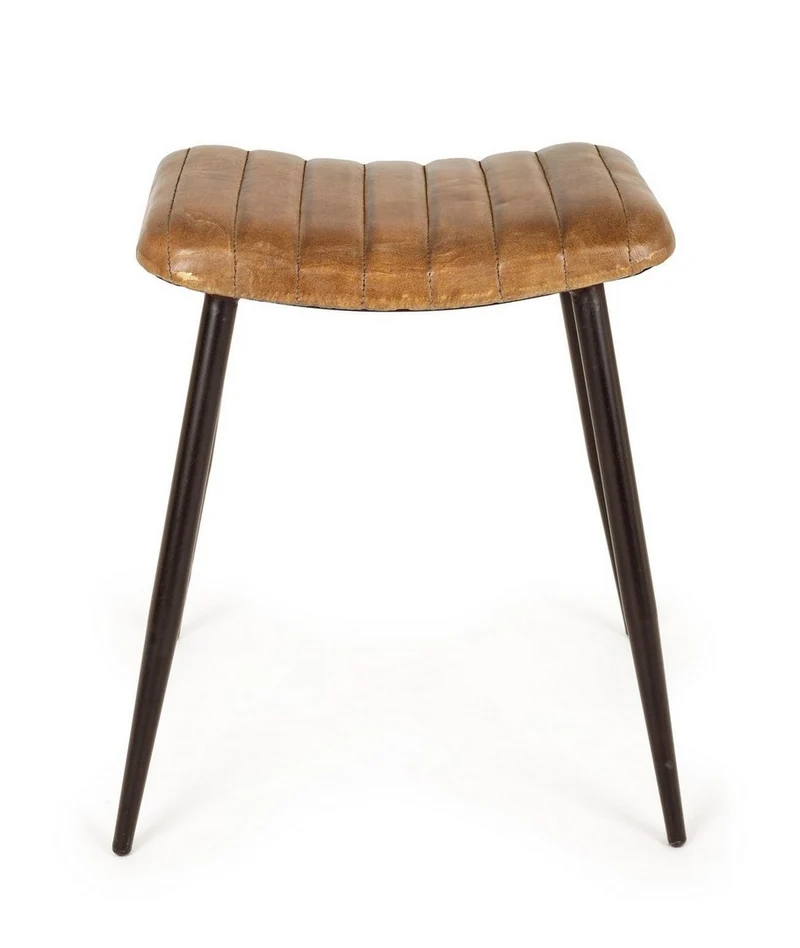 Sgabello per interno "Nadira" Struttura In Acciaio E Seduta Rivestita In Vera Pelle, 45 x 39 x 56 h cm