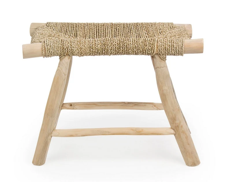 Sgabello per interno "Belinda" Struttura In Rami Di Teak, Finitura Naturale, 60 x 38 x 45 h cm