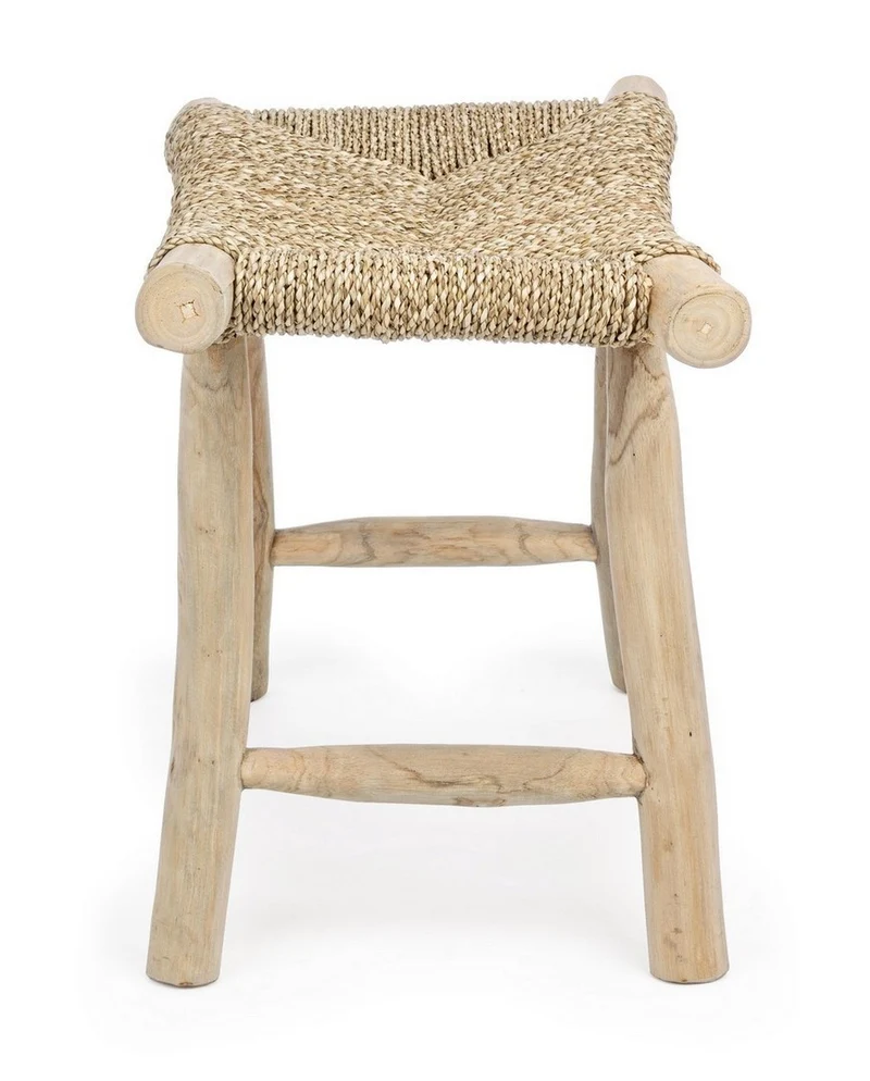 Sgabello per interno "Belinda" Struttura In Rami Di Teak, Finitura Naturale, 60 x 38 x 45 h cm
