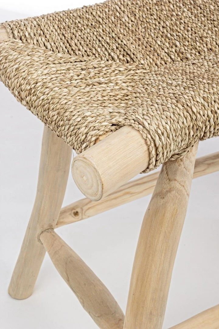 Sgabello per interno "Belinda" Struttura In Rami Di Teak, Finitura Naturale, 60 x 38 x 45 h cm