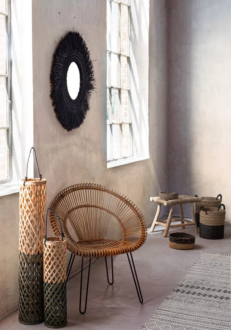 Sgabello per interno "Belinda" Struttura In Rami Di Teak, Finitura Naturale, 60 x 38 x 45 h cm