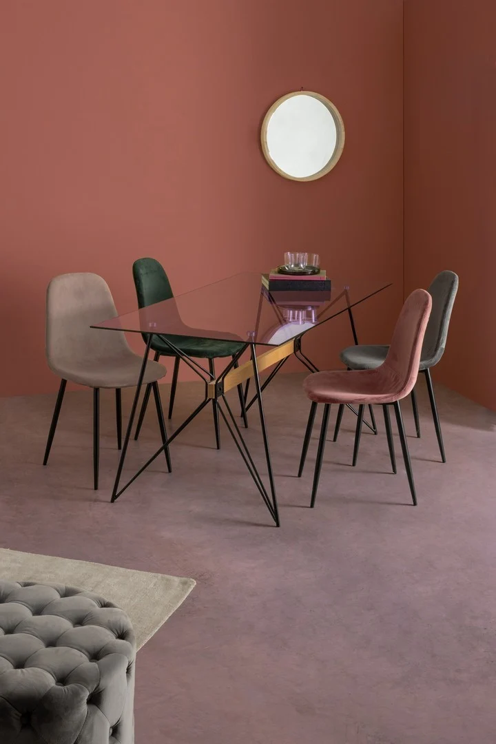 Sedia "Irelia" con struttura seduta e schienale in velluto, per arredo interno 52,5 x 42,5 x h 90 cm