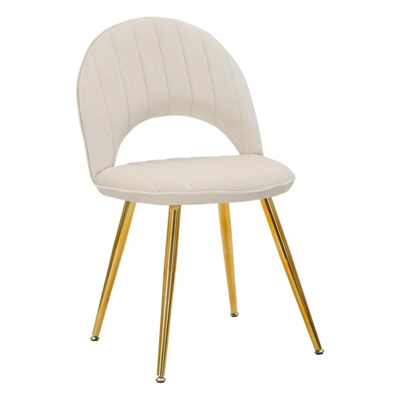 Sedia "Flex" in velluto color crema e gambe in metallo color oro per interni