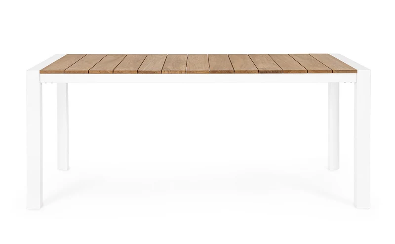 Tavolo fisso "Cameron" con struttura in alluminio, piano in teak 180 x 90 cm