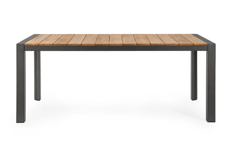 Tavolo fisso "Cameron" con struttura in alluminio, piano in teak 180 x 90 cm