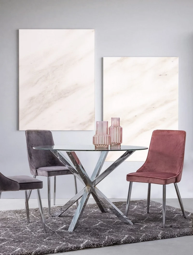 Sedia "Corinna" con gambe in tubolare di acciaio cromato, per arredo interno 44 x 55 x h 86 cm