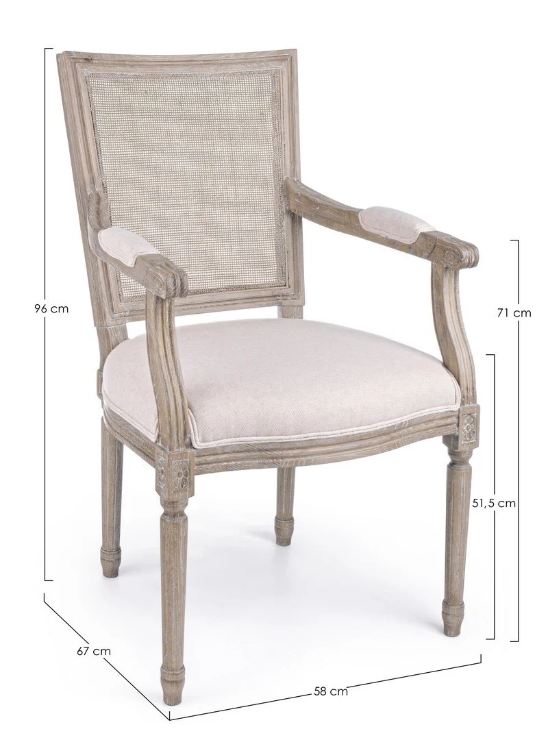Sedia "Liliane" con struttura in legno di frassino, per arredo interno con braccioli, 58 x 67 x h 96 cm