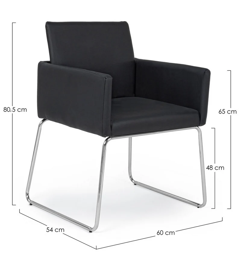 Sedia "Sixty Text" con struttura in acciaio e compensato, per arredo interno con braccioli, 60 x 54 x h 80,5 cm