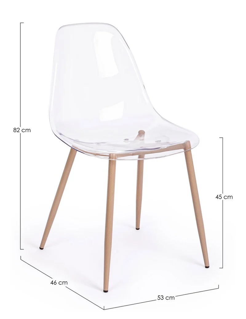 Sedia "Mandy" con gambe in acciaio verniciate effetto legno naturale, per arredo interno 53 x 46 x h 82 cm