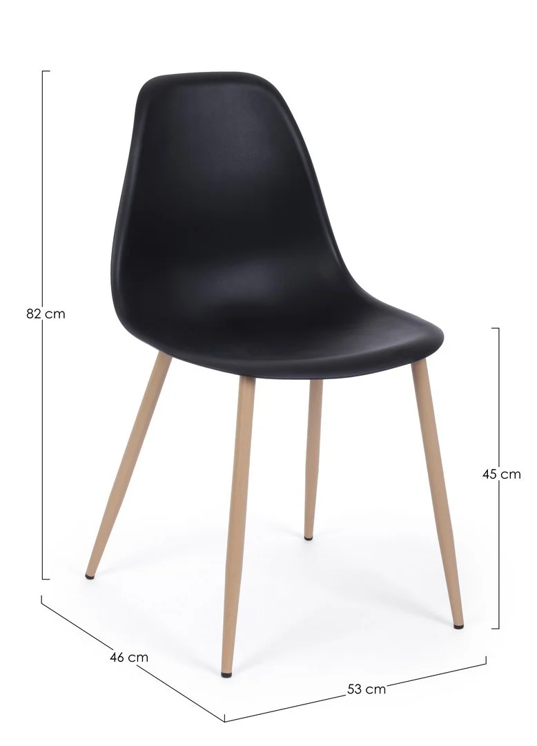 Sedia "Mandy" con gambe in acciaio verniciate effetto legno naturale, per arredo interno 53 x 46 x h 82 cm