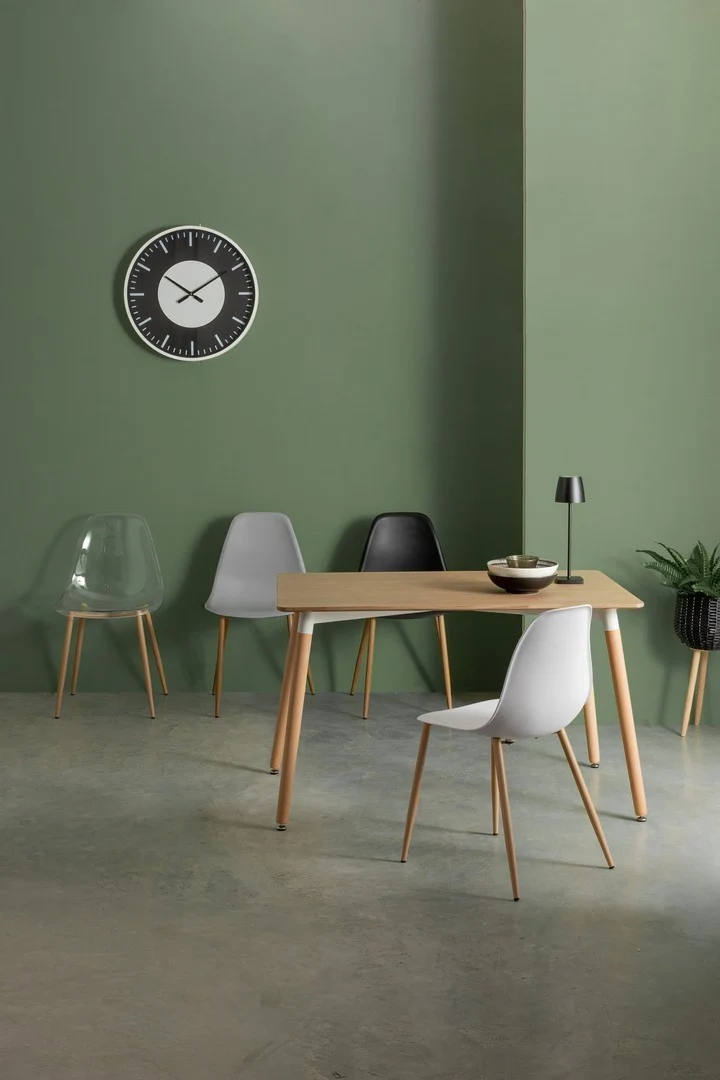 Sedia "Mandy" con gambe in acciaio verniciate effetto legno naturale, per arredo interno 53 x 46 x h 82 cm