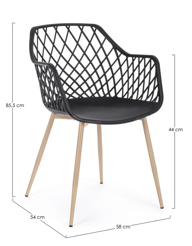 Sedia "Optik" con gambe in acciaio verniciate, per arredo interno 58 x 54 x h 85,5 cm