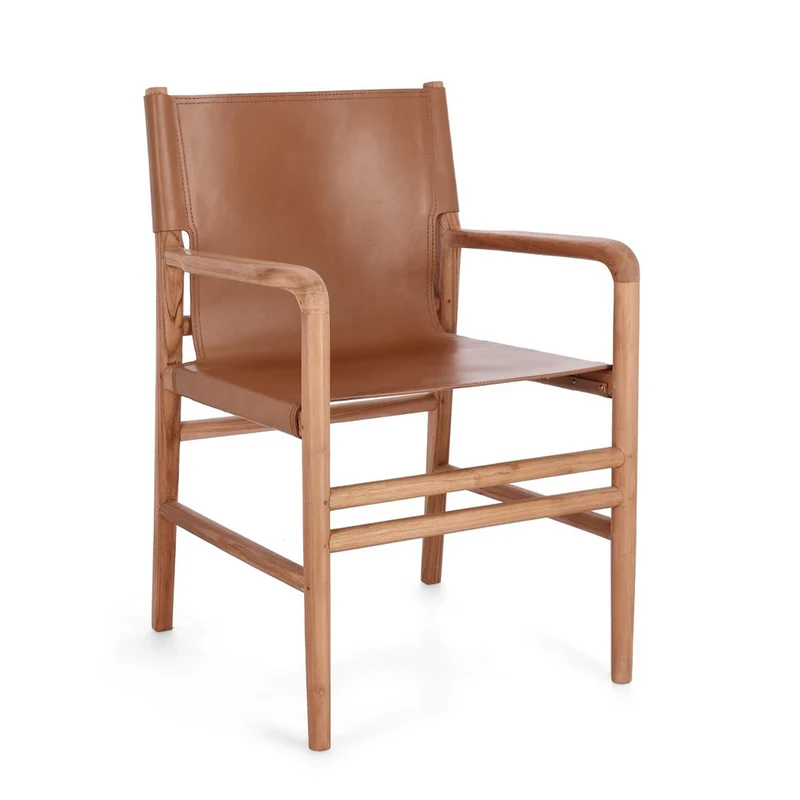 Sedia "Caroline" con legno teak, per arredo interno con braccioli, 57 x 58 x h 85 cm