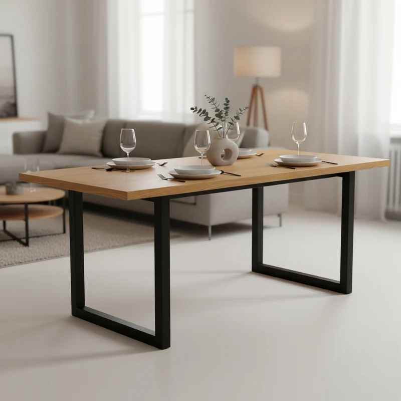 Tavolo in legno per cucina e soggiorno in legno con struttura in alluminio 180 x 90 cm