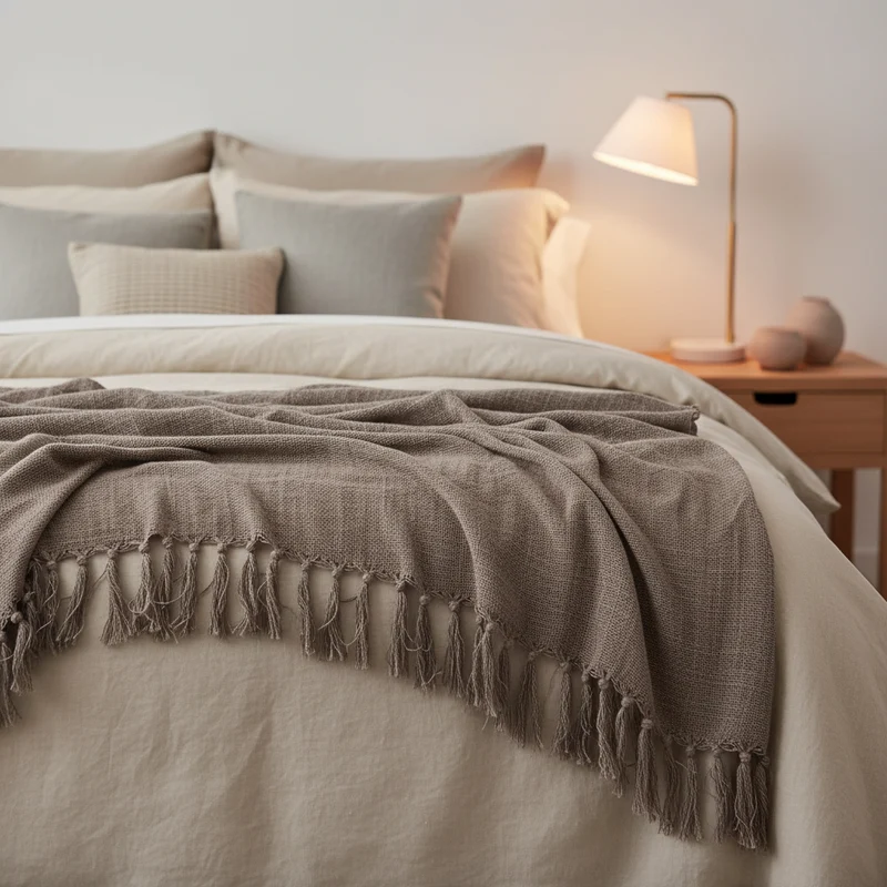 Coperta decorativa leggera morbida con frange in cotone per letto e divano 170 cm