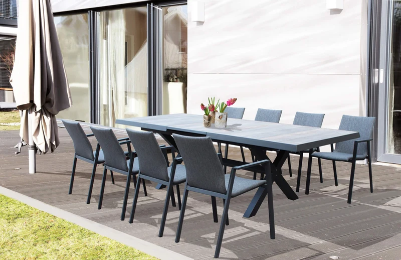 Tavolo allungabile "Zante" in alluminio Antracite e Gres porcellanato per esterno 205\260 x 105 cm