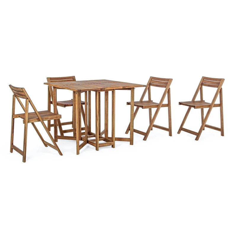 Set tavolo con 4 sedie "Noemi" in legno di acacia, finitura ad olio, per esterno