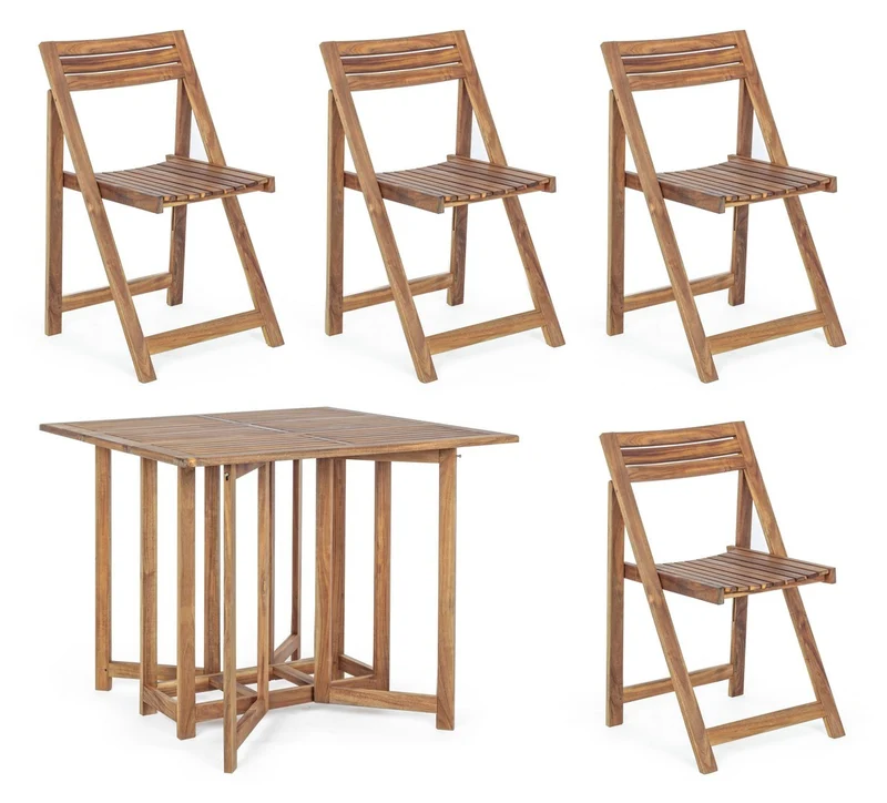 Set tavolo con 4 sedie "Noemi" in legno di acacia, finitura ad olio, per esterno