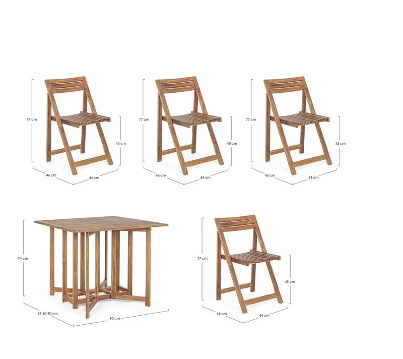 Set tavolo con 4 sedie "Noemi" in legno di acacia, finitura ad olio, per esterno