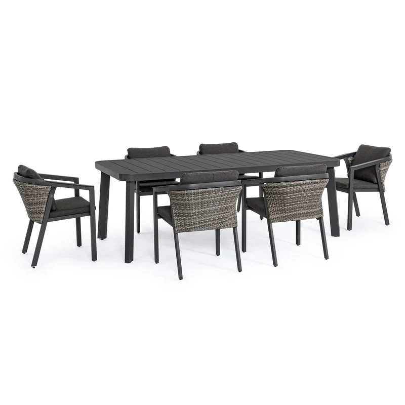Set tavolo con 6 sedie "Cordova" in alluminio verniciato, seduta in fibra sintetica, per esterno