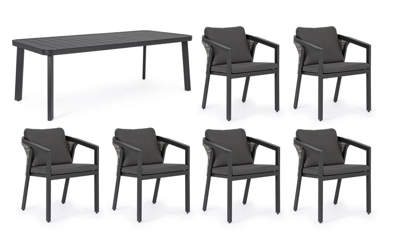 Set tavolo con 6 sedie "Cordova" in alluminio verniciato, seduta in fibra sintetica, per esterno