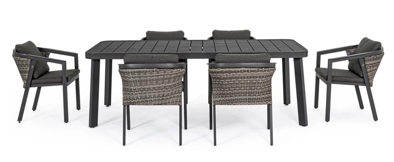 Set tavolo con 6 sedie "Cordova" in alluminio verniciato, seduta in fibra sintetica, per esterno
