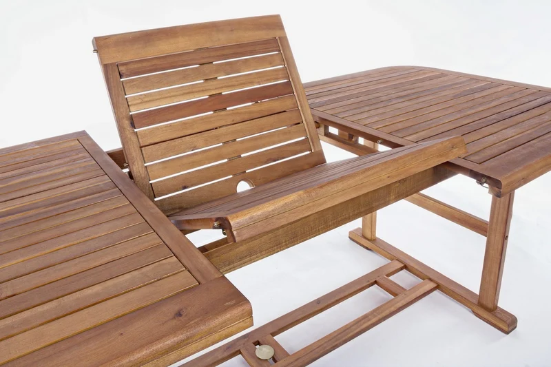 Tavolo rettangolare "Noemi" in legno di acacia, doppio bordo, finitura ad olio, per esterno