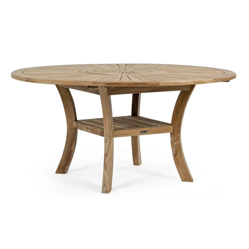 Tavolo rotondo "Maryland", in legno di teak SVLK, gambe solide, per esterno da 155 cm